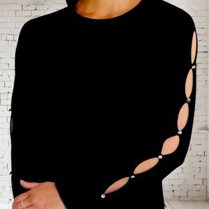 Faith & Zoe Knit Top Medium NWT Open Arm Silver Embellishment Boutique Glam